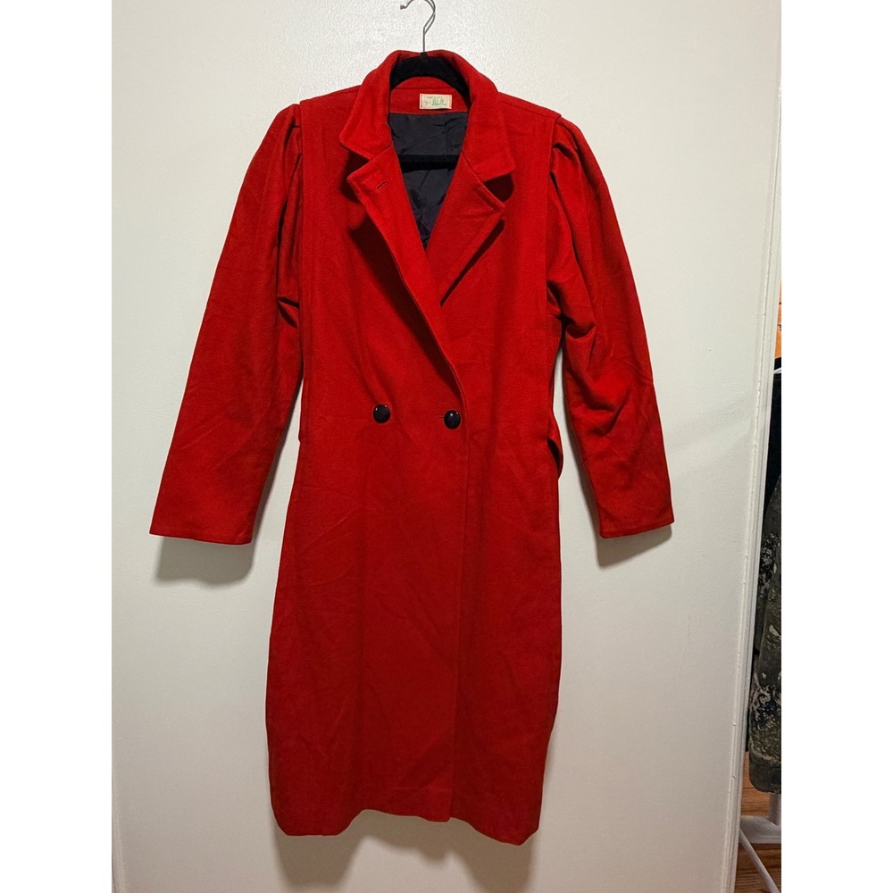 Jill Jr. Coat Vintage Red Wool Blend Puff Shoulder Double Breasted USA Size M